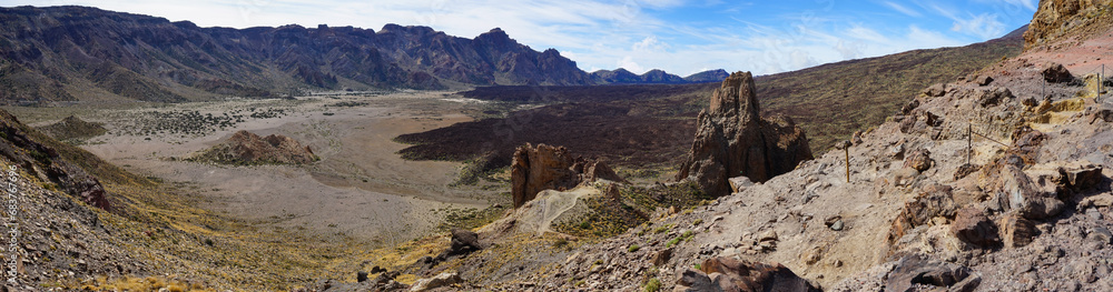 Panoramic view of volcanic valley of Teide National Park, Tenerife, Canaries, Spain