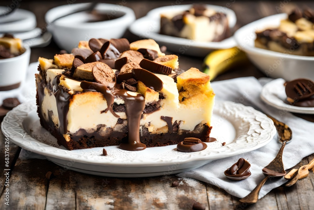 Banana Nutella Bread Pudding Brownie Cheesecake, a comforting blend of banana, Nutella, and indulgent bread pudding. Banana Nutella Bread Pudding Brownie Cheesecake, a comforting blend of banana, Nutella, and indulgent bread pudding.