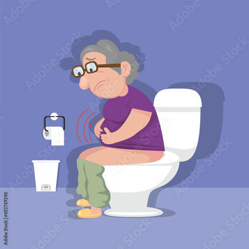 Senior Female sitting on the toilet suffer from constipation,illustration vector eps10 cartoon.   