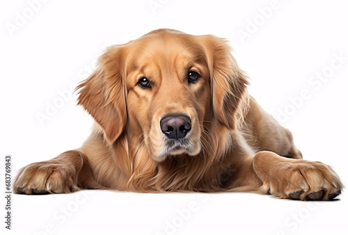golden retriever dog lying down on png transparent background free download, digitally enhanced