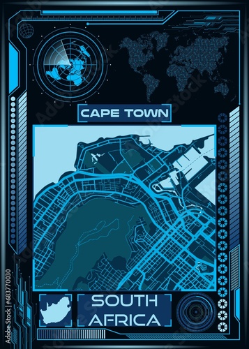 Illustration of an aerial map of Cape Town  South Africa