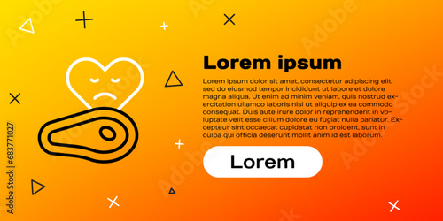 Line Steak meat icon isolated on yellow background. Colorful outline concept. Vector