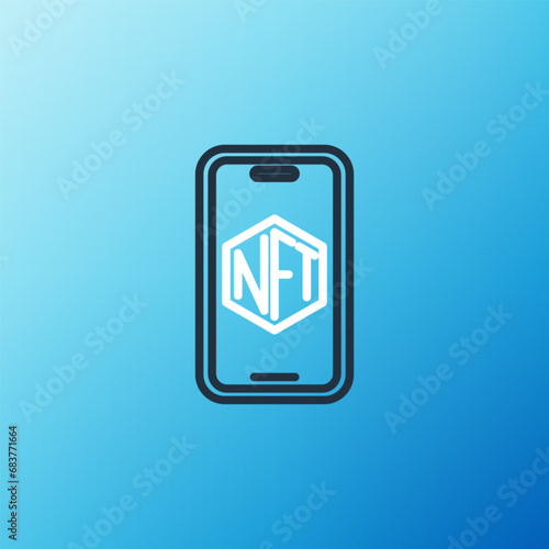 Line Mobile with art store app icon isolated on blue background. Technology of selling NFT tokens for cryptocurrency. Non fungible token. Colorful outline concept. Vector
