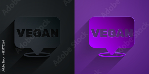 Paper cut Vegan food diet icon isolated Paper cut background. Organic, bio, eco symbol. Vegan, no meat, lactose free, healthy, fresh and nonviolent food. Paper art style. Vector