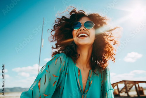Casual young woman with sunglasses - fashion, style, portrait, good mood	