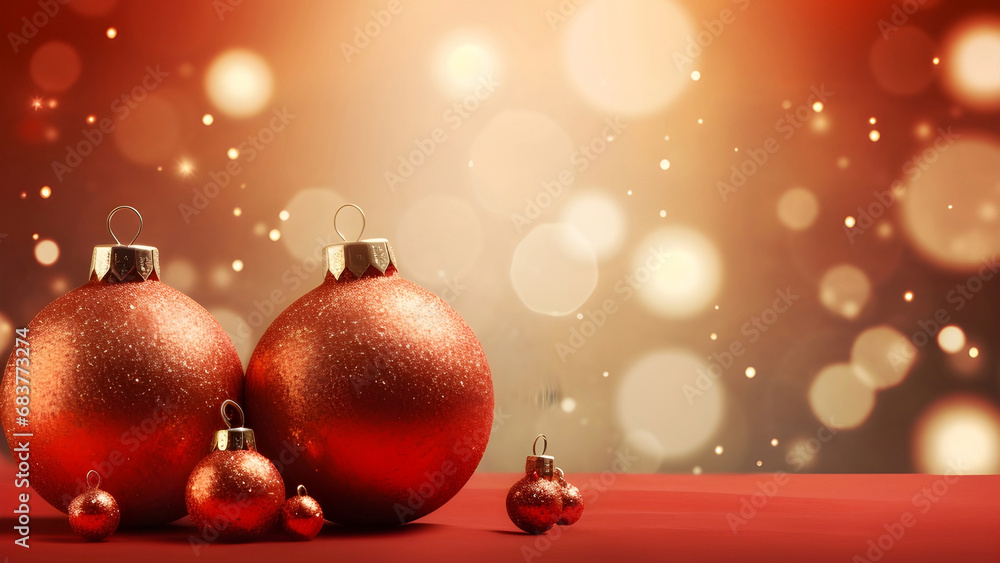 Fototapeta premium A red Christmas backdrop adorned with elegant globes, setting the perfect holiday atmosphere