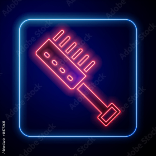 Glowing neon Sauna brush icon isolated on black background. Wooden brush with coarse bristles for washing in the bath. Anti cellulite massage. Vector