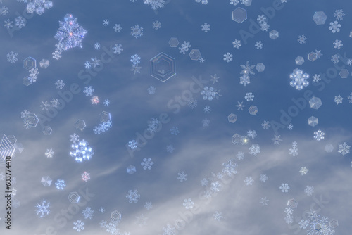 空から降ってくる透明な雪の結晶 
