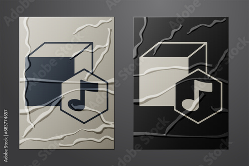 White NFT Digital crypto art icon isolated on crumpled paper background. Non fungible token. Paper art style. Vector