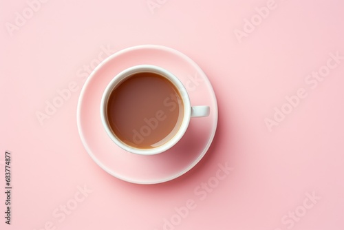 Top View of a Teacup on soft pink surface