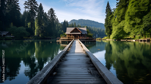 wooden bridge in the lake, cabin by a lake, view tranquil images
