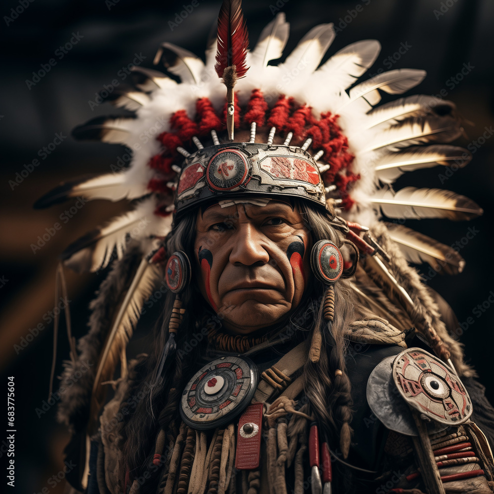 Native American Warrior in Ceremonial Attire