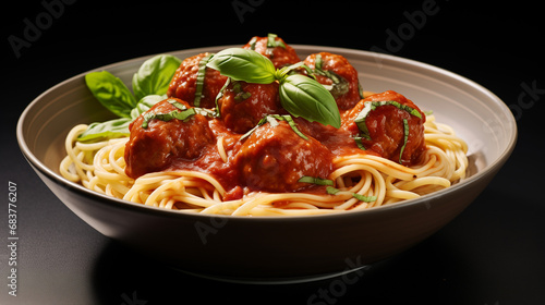 Classic Italian Spaghetti and Meatballs on Black Background