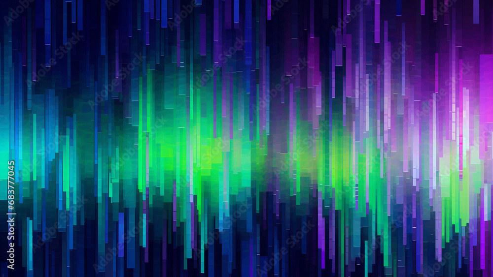 Digital Pixelation Cyber Green and Electric Purple Modern Pattern