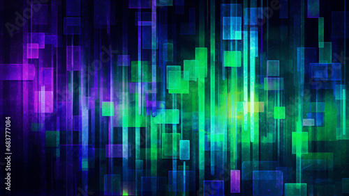 Digital Pixelation Cyber Green and Electric Purple Modern Pattern