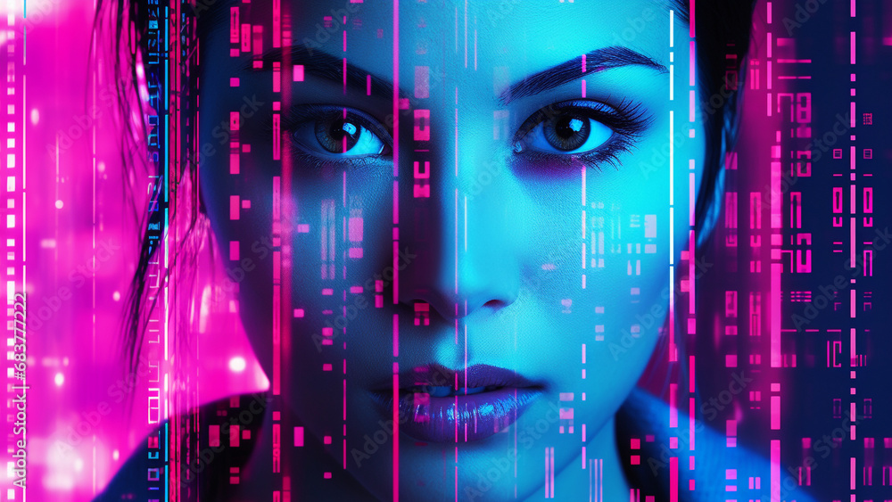 Electric Blue and Neon Pink Pixelation Digital Abstract Pattern Electric Blue and Neon Pink Pixelation Digital Abstract Pattern