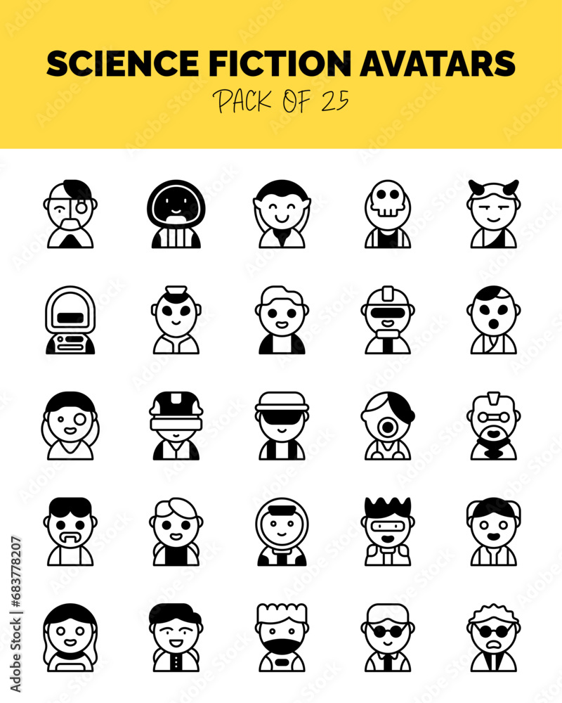 set of Science Fiction Avatars Lineal Fill Icons for logo & web. Vector illustration