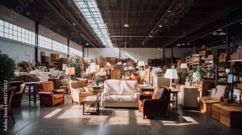 Warehouse full of furniture and appliances. photo