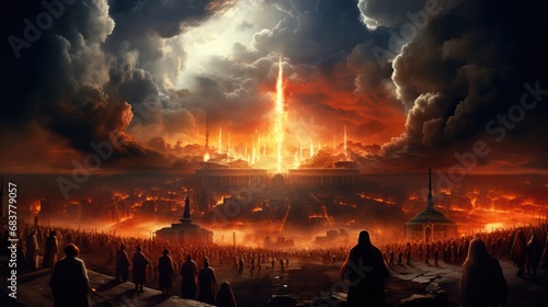 Peuple de Jérusalem devant l'apocalypse dans le ciel 