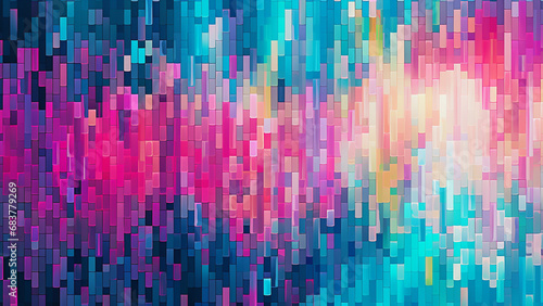 Teal and Cyber Pink Pixelation Modern Digital Abstract Pattern