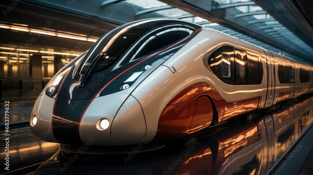 The hyper futuristic fast train is about to leave the station.