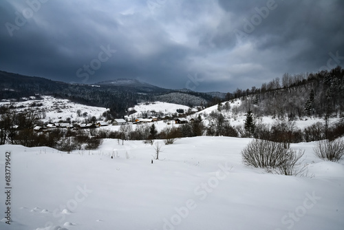 Beautiful winter landscape in the Ukrainian Carpathians © glebantiy