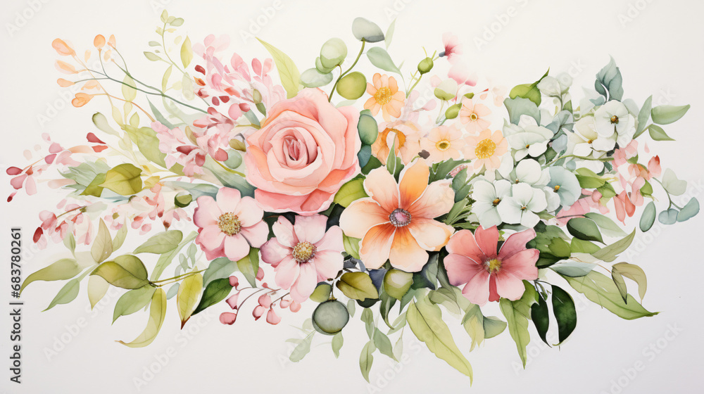 A painting of a bouquet of flowers on a white background