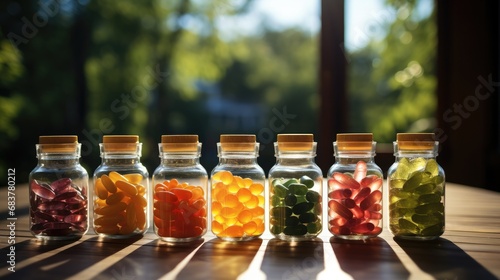 Vitamins in jars with nice bright environment.