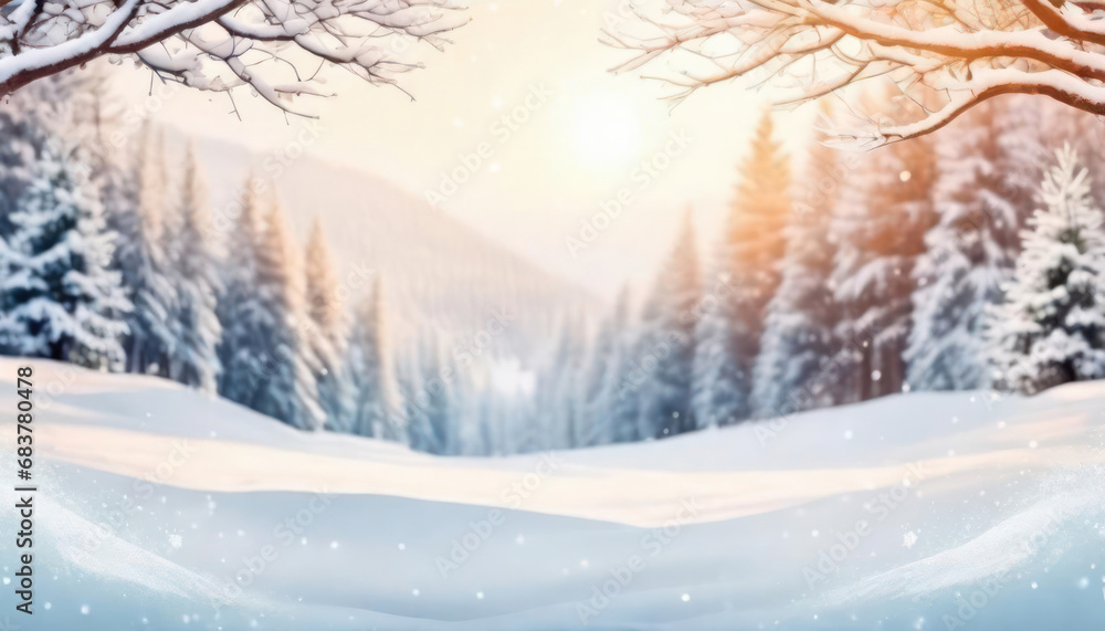 Obraz premium Winter snow forest with copy space