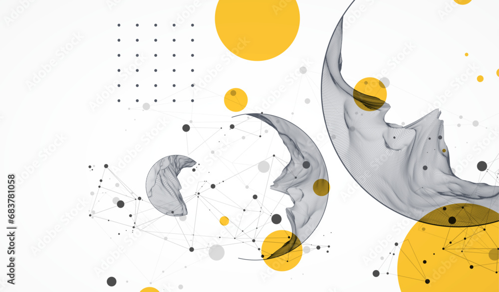 Fototapeta Modern science or technology elements. Trendy abstract background. Cyberspace surface illustration. Hand drawn vector.
