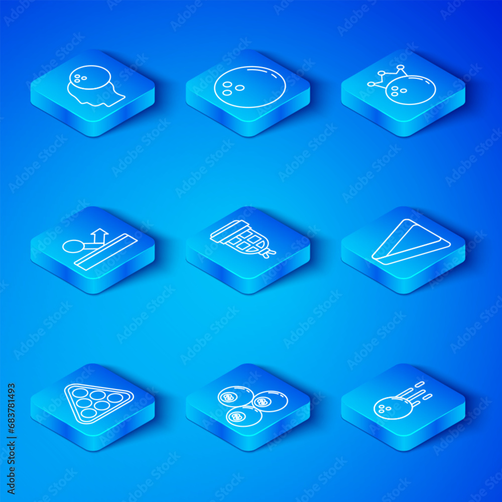 Set line Billiard balls in rack triangle, pocket, Bowling, and icon. Vector Set line Billiard balls in rack triangle, pocket, Bowling, and icon. Vector