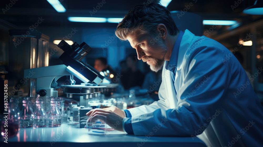 Man working at scientist laboratory. Man working at scientist laboratory.