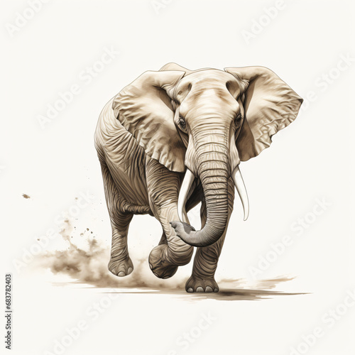 Side view of animal elephant running on white background