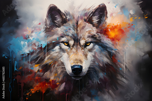 abstract painting of a wolf head portrait,  © Jhon