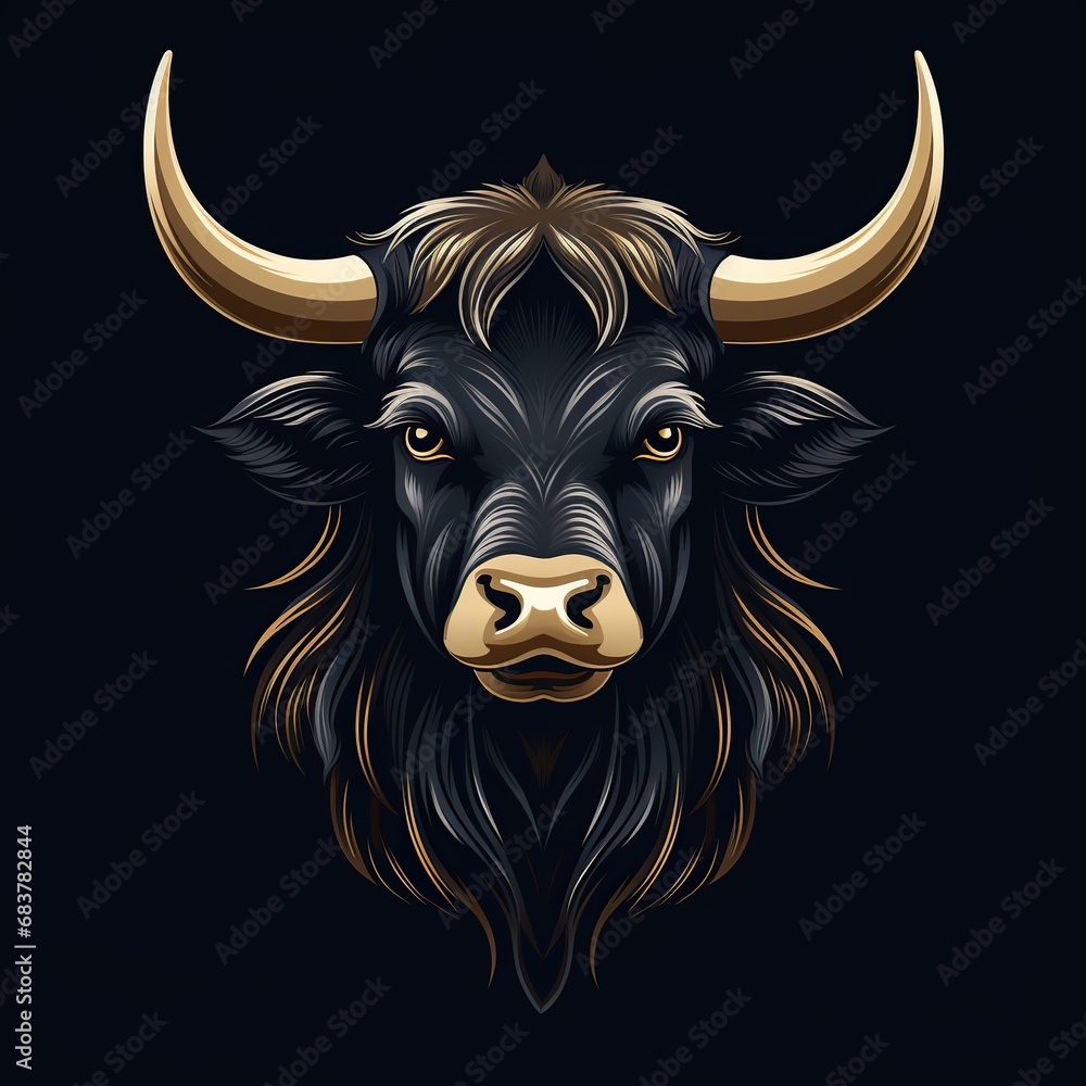 minimalistic logo with a silhouette of bull cow face on a black background