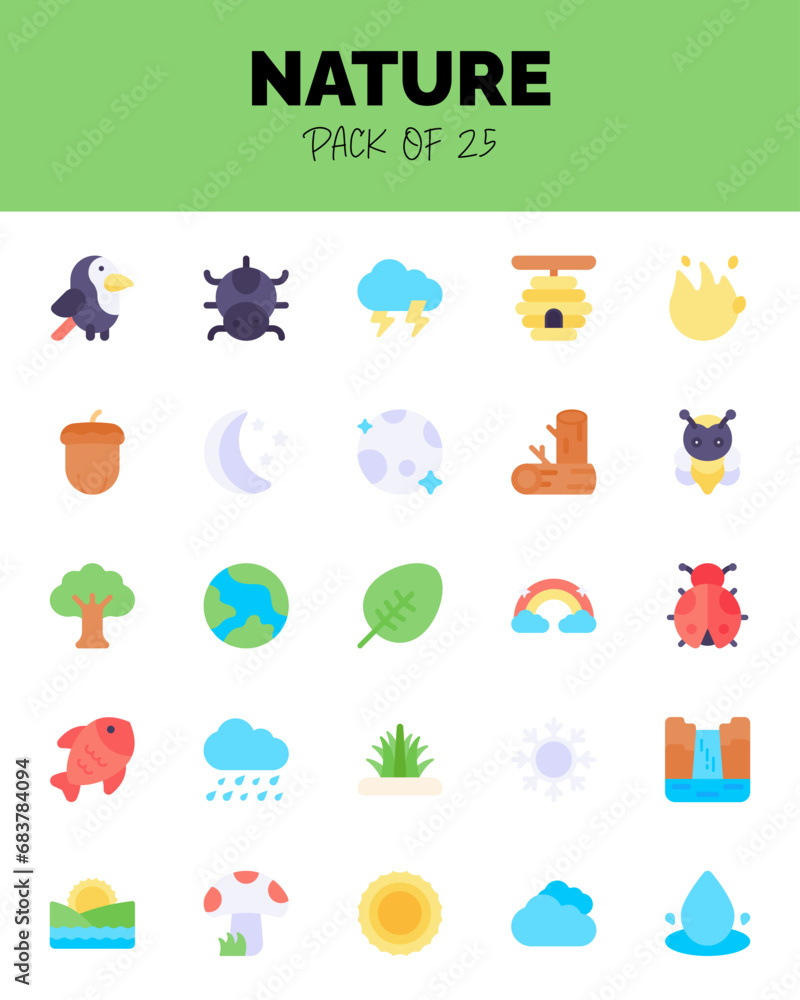 set of Nature flat icons for logo & web. Vector illustration