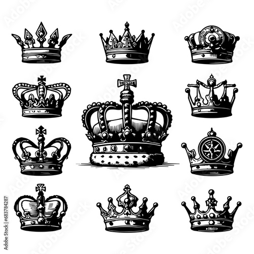 hand drawn king and queen crown collection