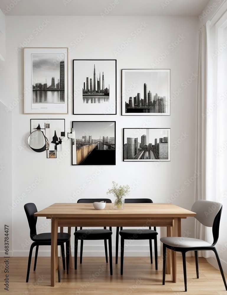 modern dining room, complete with a sleek wooden table and chairs with frame poster generative ai modern dining room, complete with a sleek wooden table and chairs with frame poster generative ai