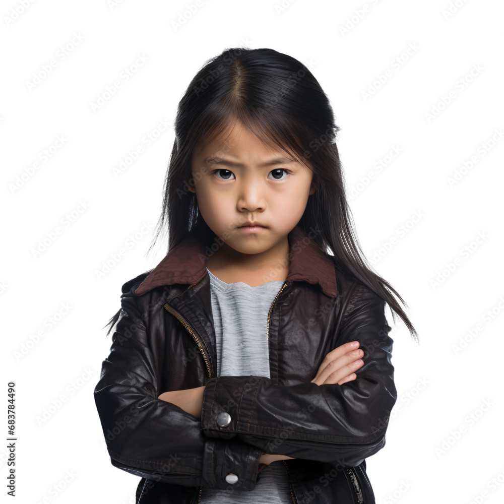 Upset Little Asian Girl with Crossed Arms - Transparent Background Upset Little Asian Girl with Crossed Arms - Transparent Background