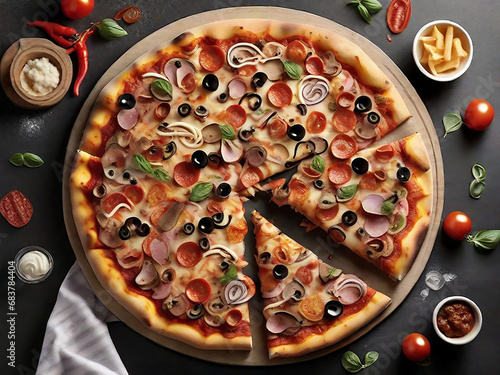 classic Italian pizza top view, generative ai