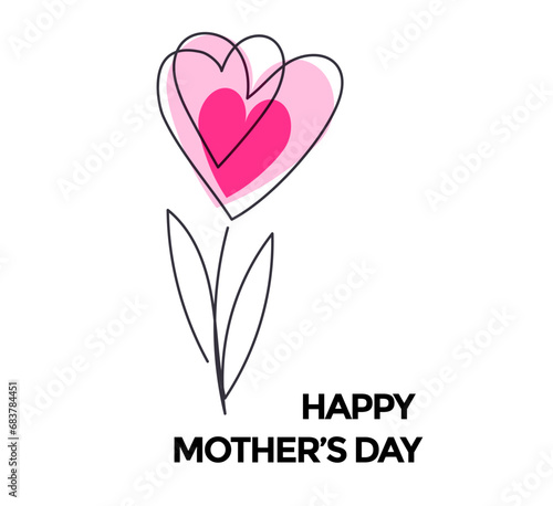 Mother's Day Greeting Card with Linear Hearts Flower. Elegant Floral Design. Minimalist vector illustration for Women's day, Valentine's Day. Love concept vector art.