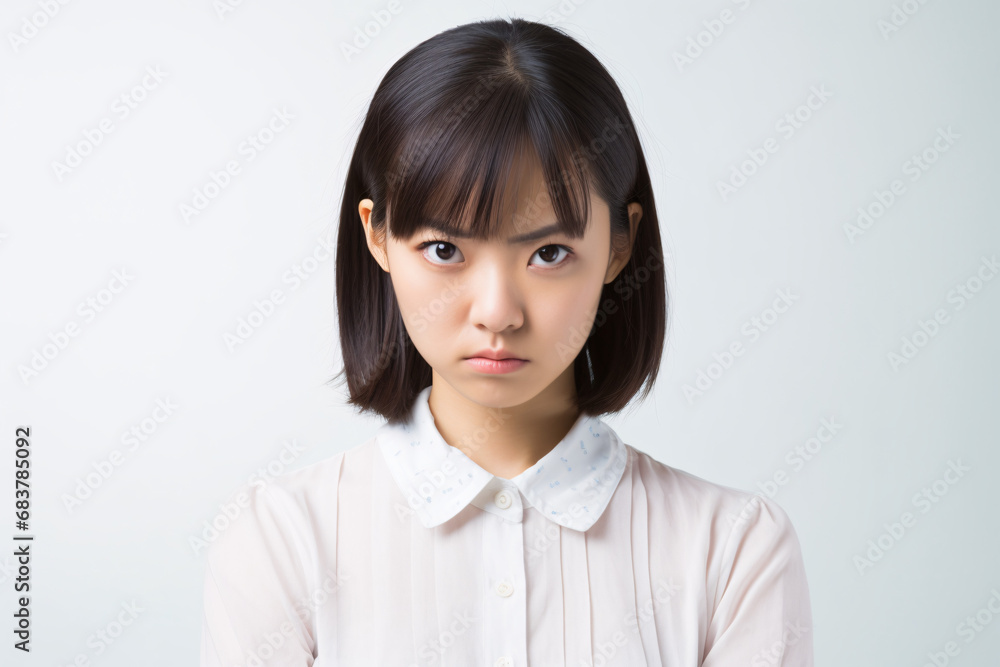 Hostile Emotion: Portrait of a Furious Asian Woman Displaying Anger - Studio Shot Hostile Emotion: Portrait of a Furious Asian Woman Displaying Anger - Studio Shot