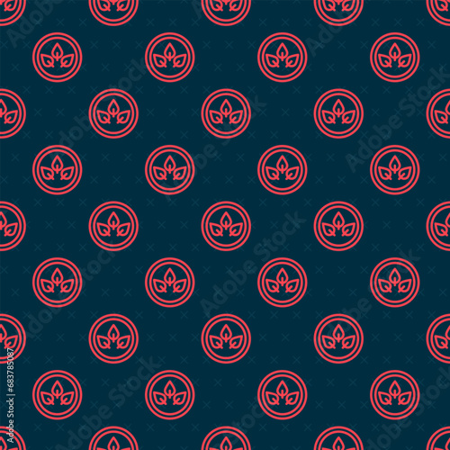 Red line Vegan food diet icon isolated seamless pattern on black background. Organic, bio, eco symbol. Vegan, no meat, lactose free, healthy, fresh and nonviolent food. Vector
