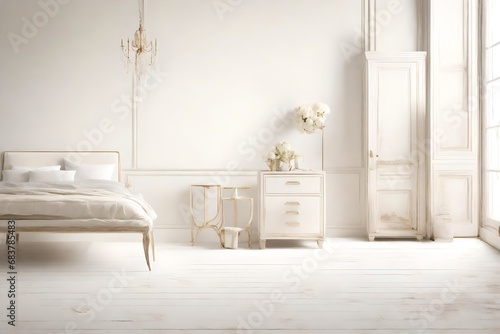 Ivory white paint gracefully contrasts with a dreamy, smoky white background. 