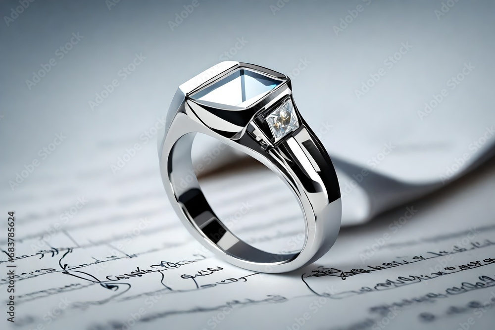 Close up view, An engagement ring with a built-in love letter scanner.  - obrazy, fototapety, plakaty 