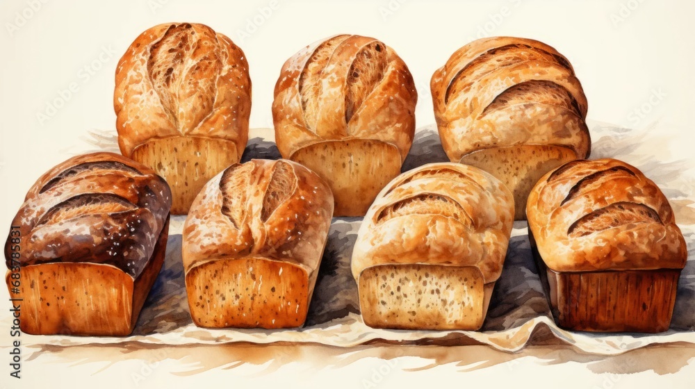 Bread. Farm life watercolor illustration. Agriculture art. Gardening. Bread. Farm life watercolor illustration. Agriculture art. Gardening.