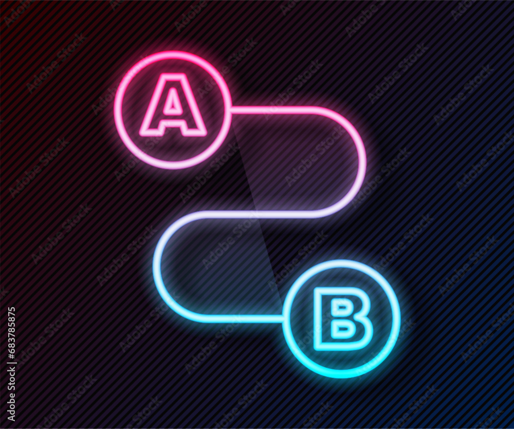 Glowing neon line Route location icon isolated on black background. Map pointer sign. Concept of path or road. GPS navigator. Vector Glowing neon line Route location icon isolated on black background. Map pointer sign. Concept of path or road. GPS navigator. Vector