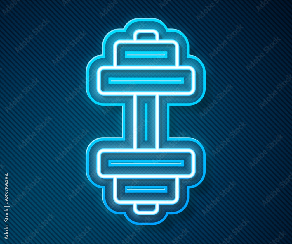 Glowing neon line Dumbbell icon isolated on blue background. Muscle lifting, fitness barbell, sports equipment. Vector Glowing neon line Dumbbell icon isolated on blue background. Muscle lifting, fitness barbell, sports equipment. Vector