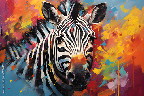 abstract painting of a zebra head portrait  