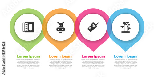 Set Matchbox and matches, Hippo or Hippopotamus, Walkie talkie and African tree. Business infographic template. Vector